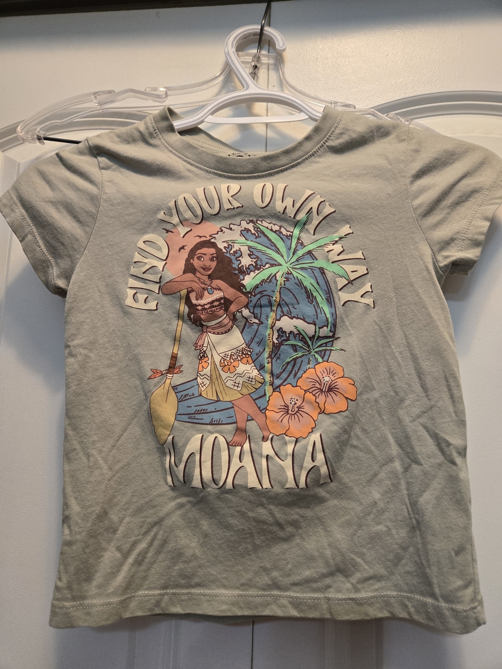 Disney Moana Short Sleeve Tee in Sage Green with Tropical Graphic